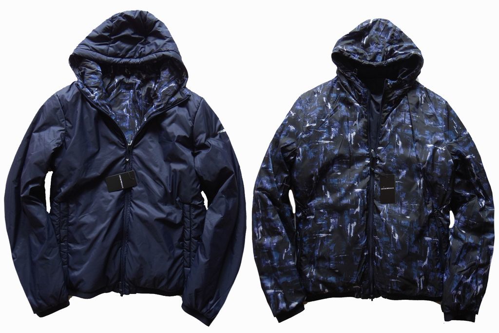 新品【EMPORIO ARMANI/アルマーニ】▼【防寒の中綿入】着回しグッドな両A面▼撥水加工を施した軽快リバーシブルロゴブルゾン▼XL