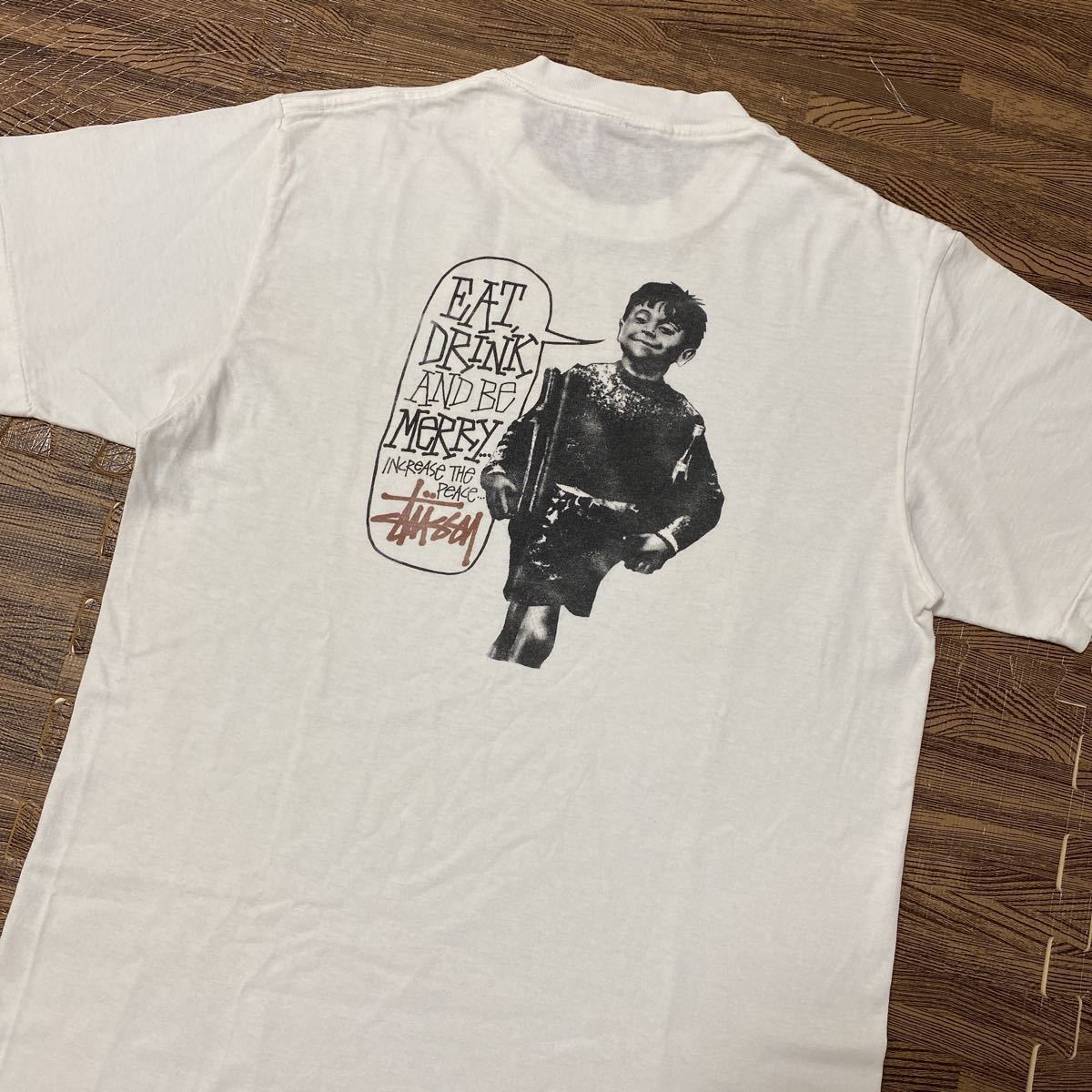 人気SALE，最新作 OLD STUSSY ステューシー EAT DRINK AND BE MERRY Tシャツ フォト Tシャツ オールドステューシー 80s 90s USA製 vintage(Mサイズ)｜売買されたオークション情報、yahooの商品情報をアーカイブ公開 - オークフ 男性用