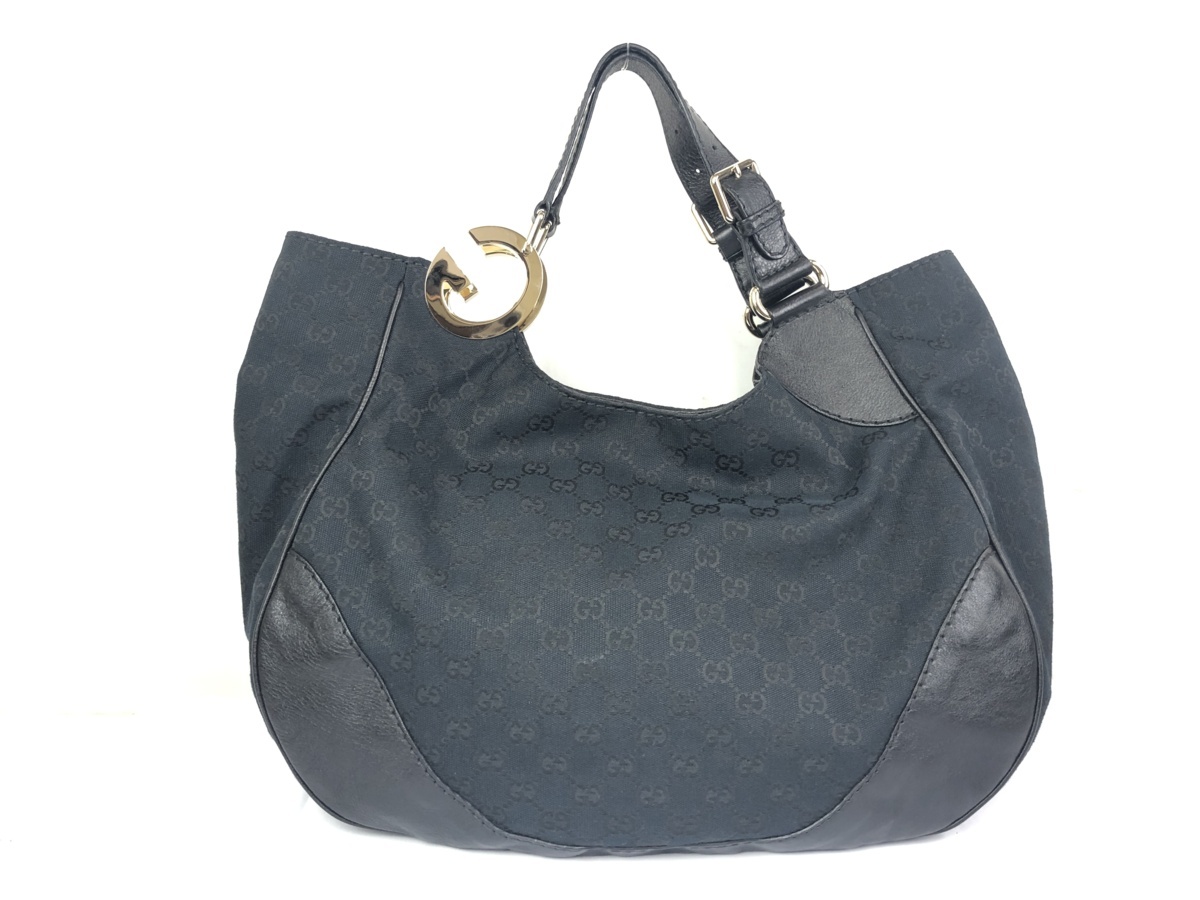GUCCI GG柄　トートバッグ 美品 GUCCI グッチ トートバッグ 203504 GG柄 シマライン 黒 ブラック