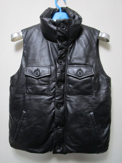 定価9,000！AVIREX 羊革製レザーダウンベスト・L・黒／ブラック