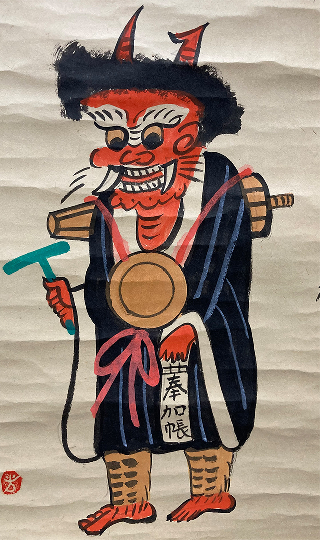 大津絵 - 鬼の念仏 滋賀 掛け軸 20世紀 01462 大津絵「鬼の念佛」掛軸