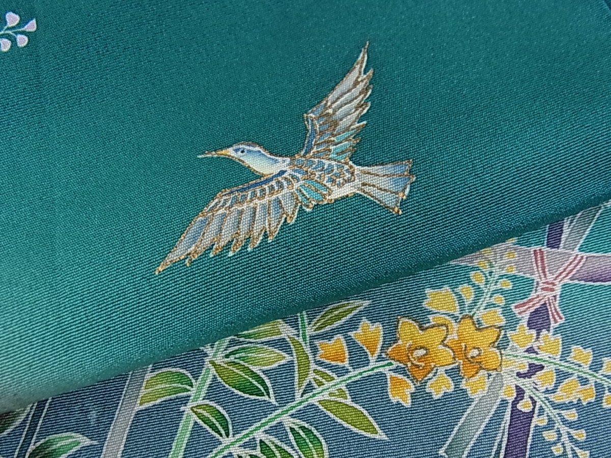 平和屋着物□訪問着 友禅 作家：若林雅臣 枝垂れ花草花飛鳥文 暈し染め  