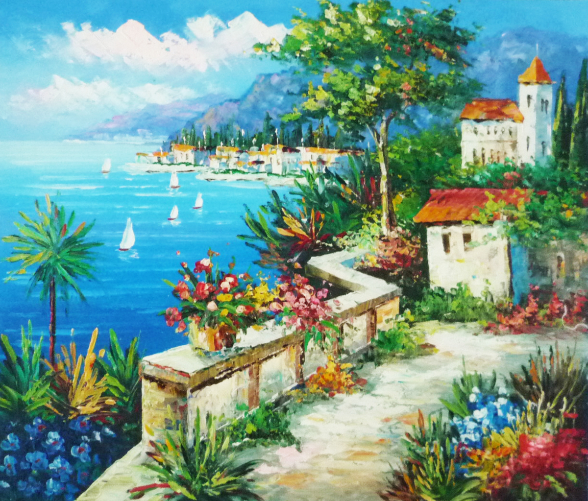 3000円～油彩画 洋画 肉筆油絵 F10号「地中海 風景画」-21-新品-特価