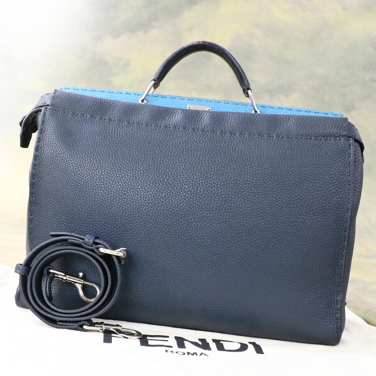 本物 美品 フェンディ メンズ セレリア ピーカブー 2WAYビジネスバッグ 