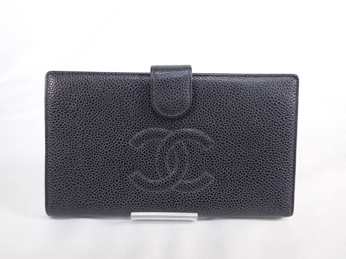 CHANEL ラムスキン ココマーク がま口 長財布 ギャランティカード 黒 OLD CHANEL/シャネル ココステッチ がま口長財布 ラムスキン ブラック