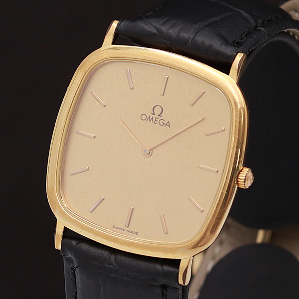 1円★正規◆【OMEGA/オメガ】デビル スクエア ゴールド文字盤 QZ メンズ腕時計 A0149433