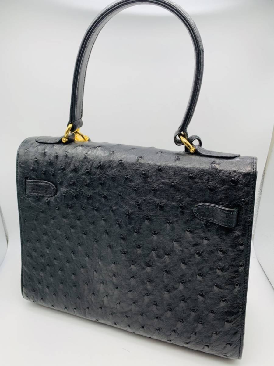 ☆現状品☆JRA オーストリッチ ハンドバッグ 本革 ブラック 黒 バッグ 