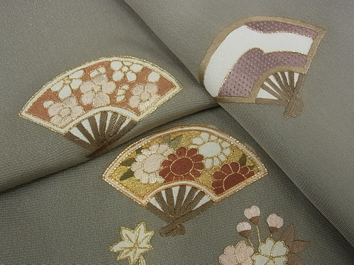 着物屋こころ□極上 銀座きしや 訪問着 駒刺繍 扇面花文 金彩 正絹