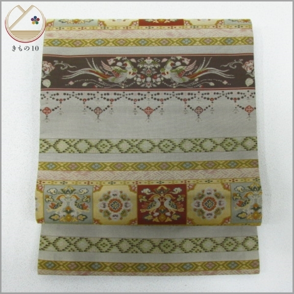 草花文様の全通柄九寸名古屋帯 着物a ☆着物10☆ 1円 絹 名古屋 草花文様の全通柄九寸名古屋帯 着物a ☆着物10☆ 1円 絹 名古屋