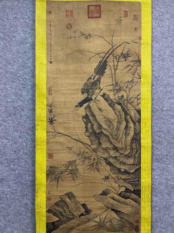 真作】 比伯涛 「花鳥図」掛軸 中国美術 掛け軸 花鳥図 中国美術