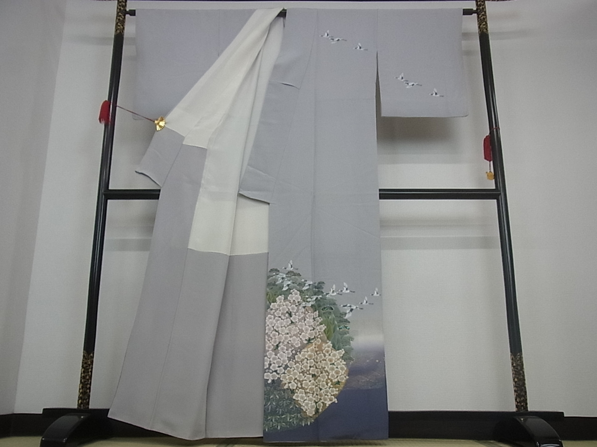 着物屋こころ■螺鈿作家　藤本隆士　訪問着　螺鈿物語　暈し染め　金彩　正絹　逸品　ms4725 藤本隆士 訪問着 暈し染め 黒留袖 平和屋本店□極上 ≪御仕立て上がり