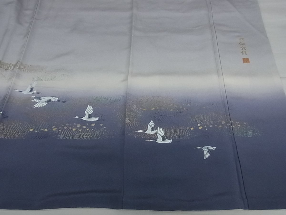 着物屋こころ■螺鈿作家　藤本隆士　訪問着　螺鈿物語　暈し染め　金彩　正絹　逸品　ms4725 藤本隆士 訪問着 暈し染め 黒留袖 平和屋本店□極上 ≪御仕立て上がり