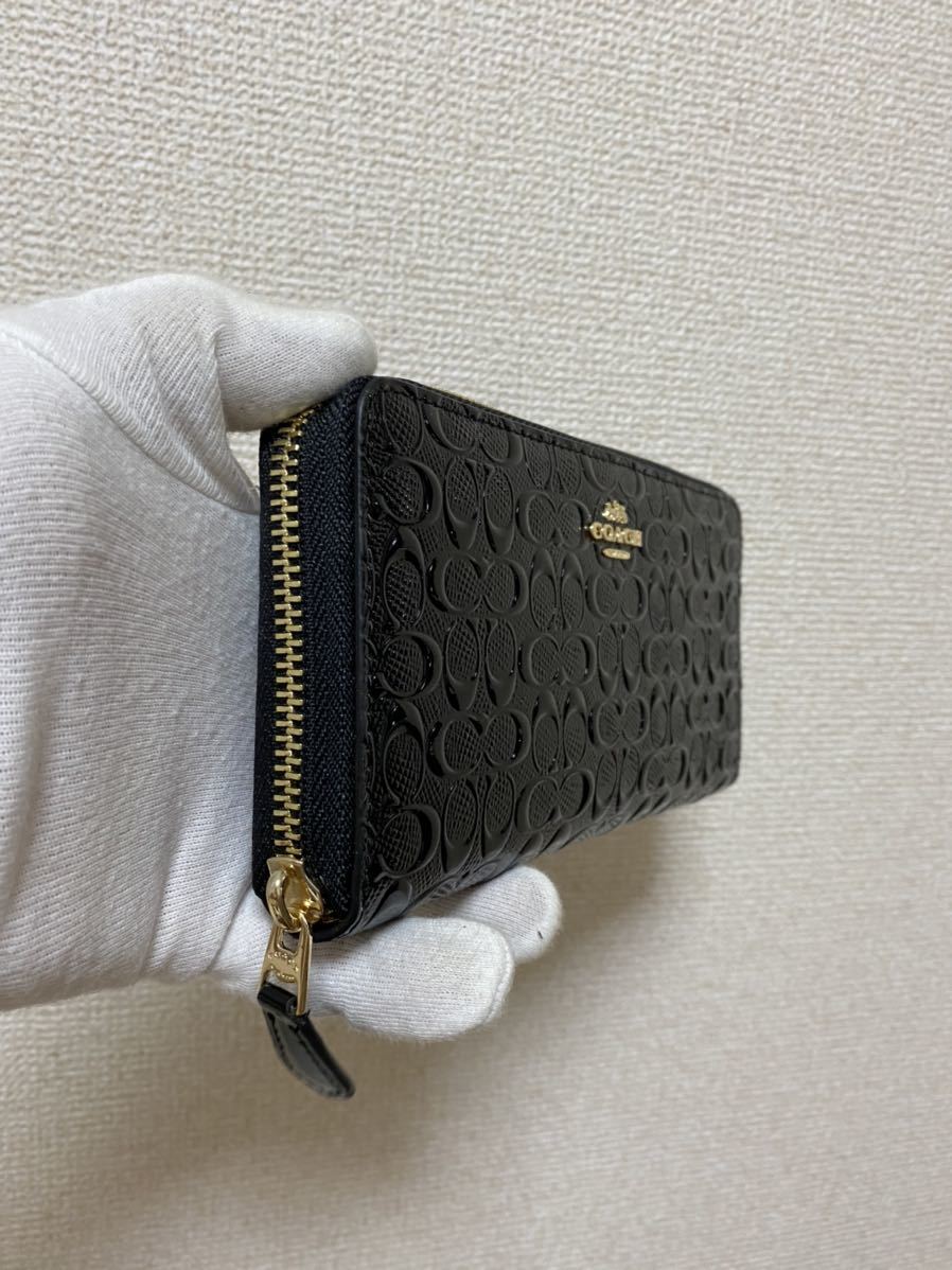 コーチ 長財布 COACH ラウンドファスナー ブラック 最新作 エナメル