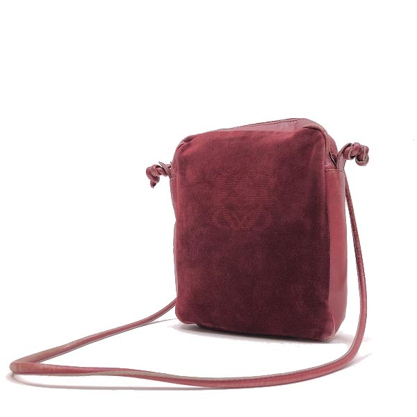 ○美品 ロエベ LOEWE 90`s ヴィンテージ スエード いい感じ ショルダー バッグ 斜めがけ可能 赤 K10-031