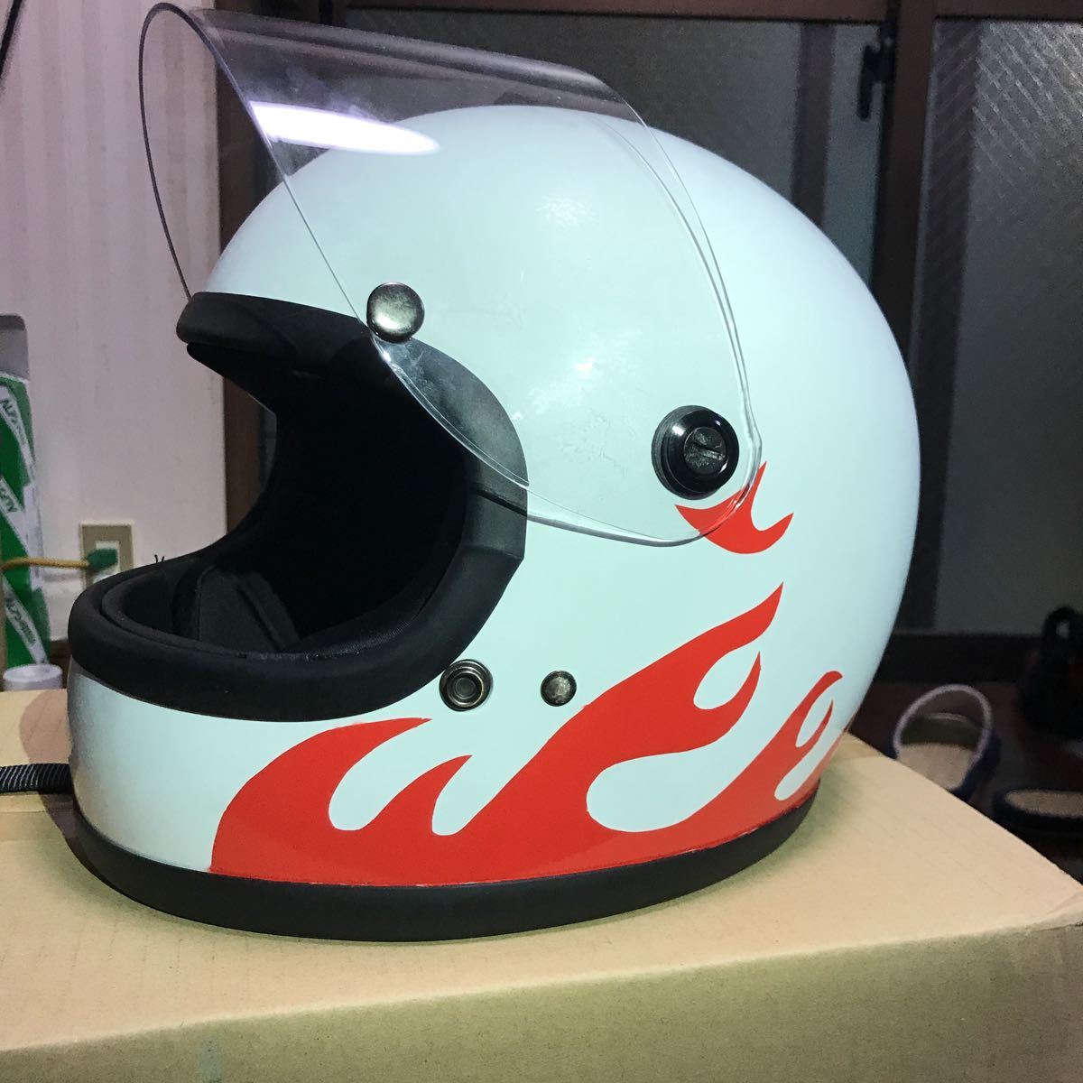 族ヘル フルフェイス ヘルメット ファイヤー 旧車 湘爆 バイク 艶消し