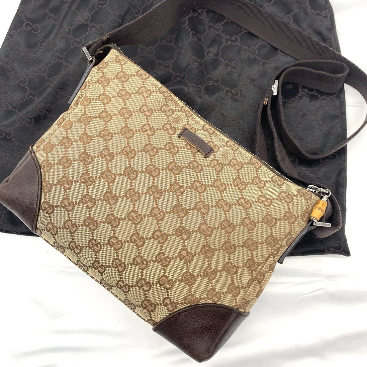 限定SALE，お買い得 1円 至高の逸品 GUCCI グッチ ショルダーバッグ GGキャンバス レザー 革 斜め掛け 肩掛け ブラウン系 茶色 バンブー(その他)｜売買されたオークション情報、yahooの商品情報をアーカイブ公開 - かばん、バッグ