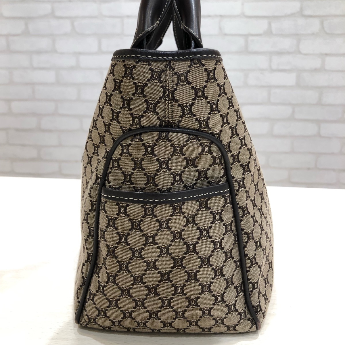 CELINE セリーヌ マカダム柄 ゴールド金具 ハンドバッグ キャンバス