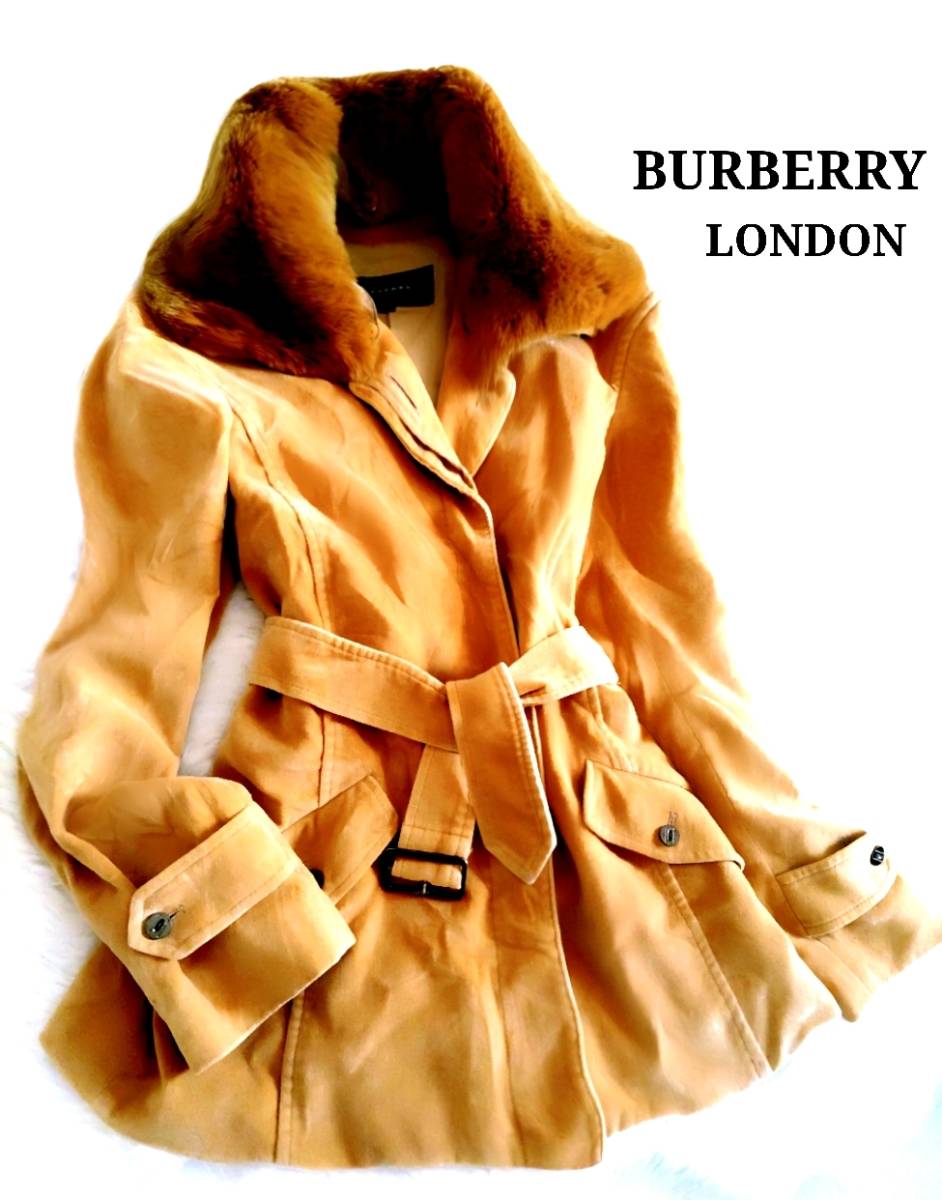 バーバリー BURBERRY LONDON*。イタリア製生地使用 毛皮ファーお 