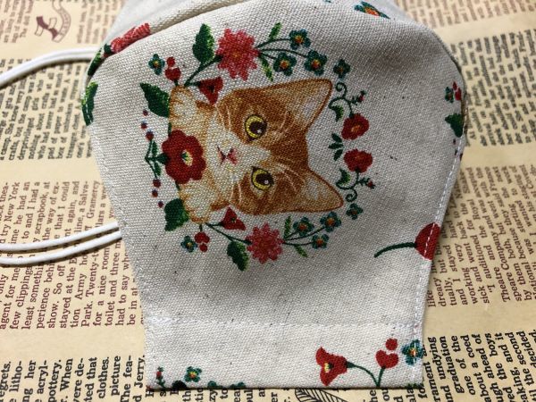 ハンドメイド☆ かわいい猫柄のインナーマスク 立体 大人用 手作り 