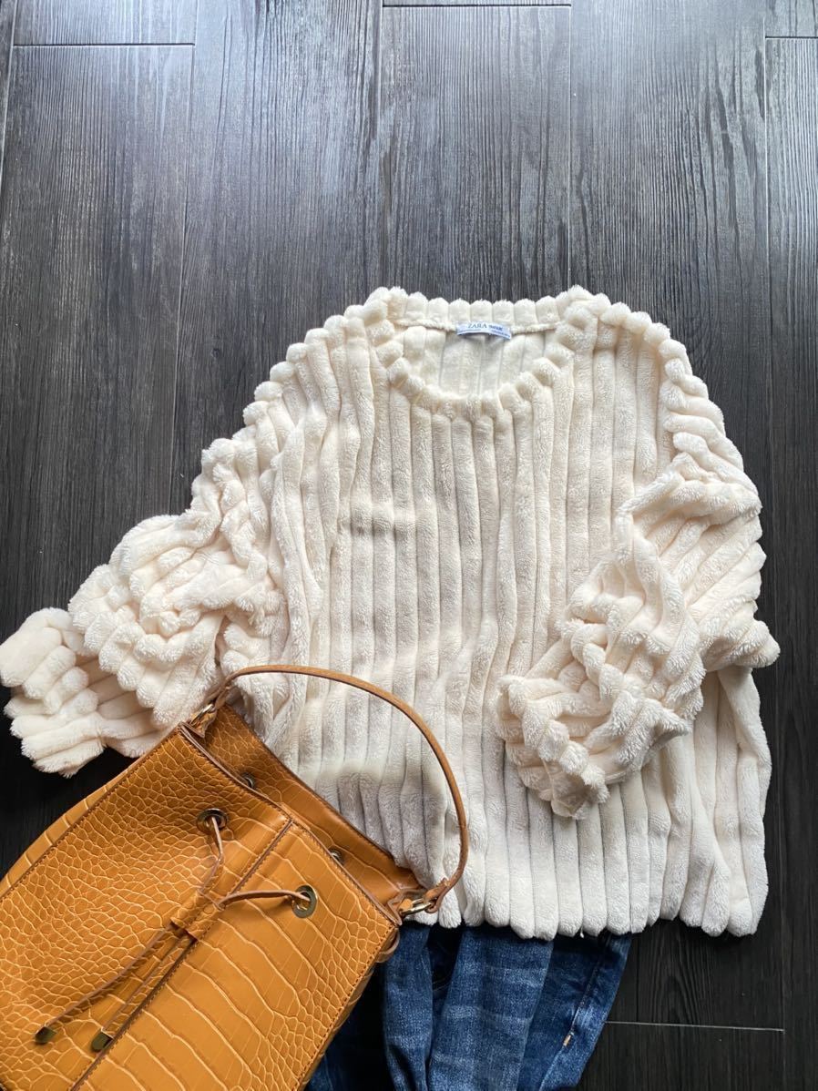 ZARA ザラ☆大人可愛い☆ゆったり モコモコ エコファー立体ストライプ 
