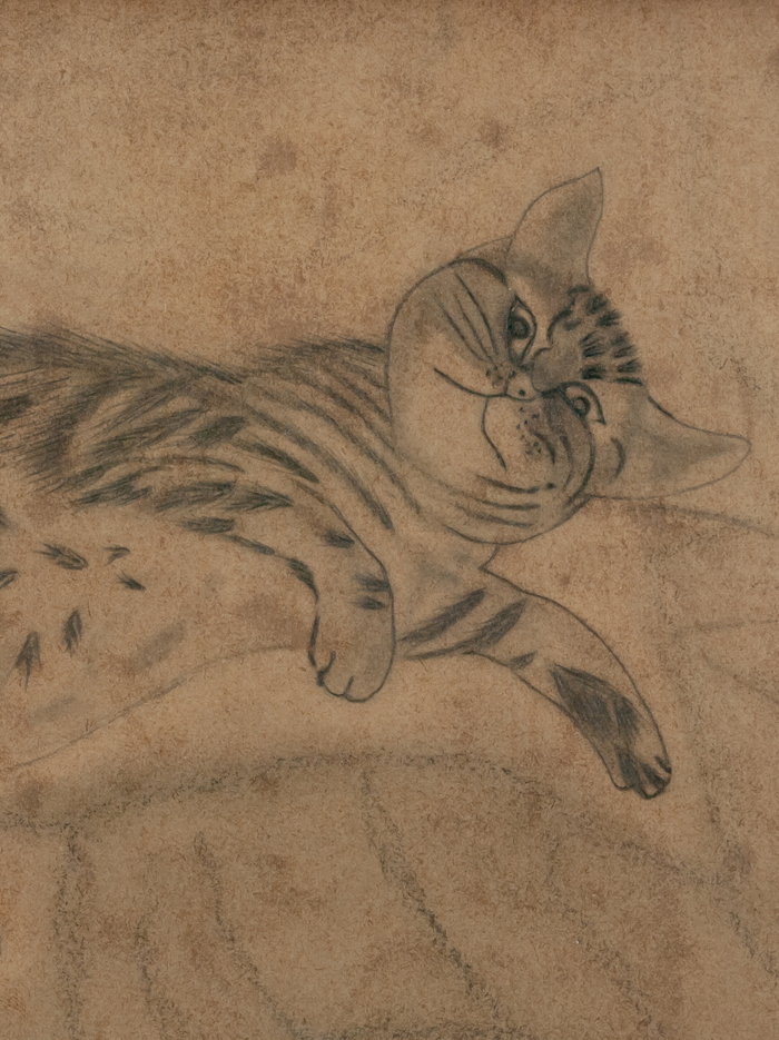 □藤田嗣治□鉛筆画 肉筆『猫』表サイン(印譜) 裏書(印譜) アルバース