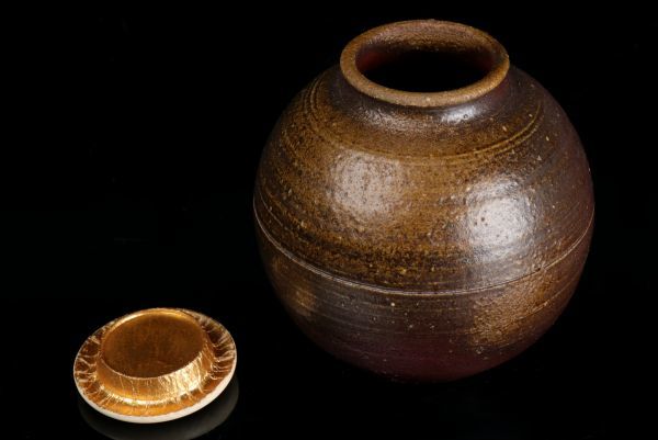 若福】矢部篤郎『備前茶入』備前焼茶入 宝間道 仕覆付 父 人間国宝