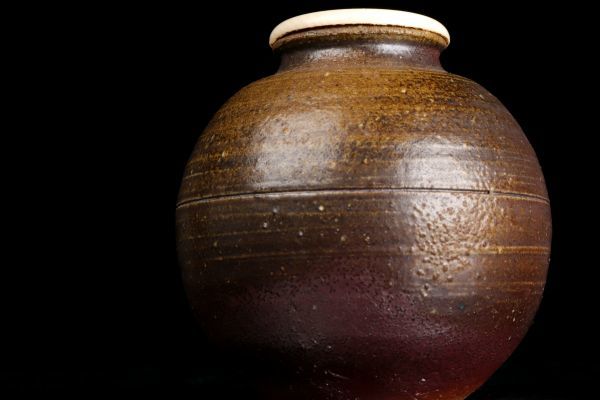 備前焼 茶入 矢部篤郎 作 仕覆 市松宝 人間国宝 山本陶秀 三男 共箱 新品 若福】矢部篤郎『備前茶入』備前焼茶入 宝間道 仕覆付 父 人間国宝