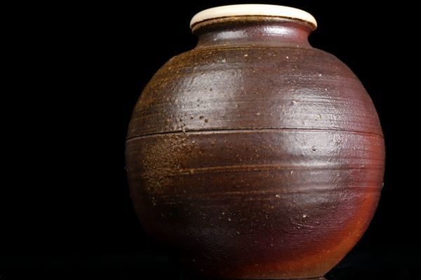 若福】矢部篤郎『備前茶入』備前焼茶入 宝間道 仕覆付 父 人間国宝