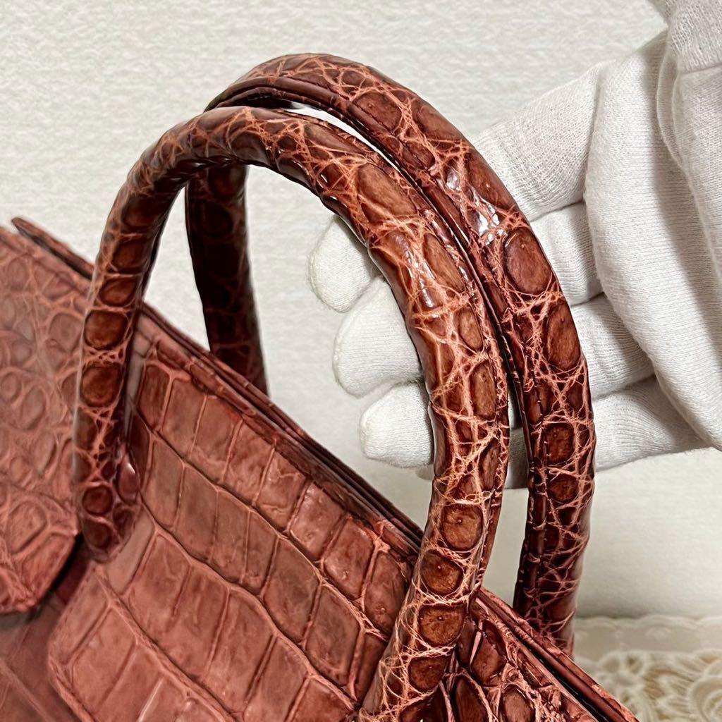 1円☆ JRA 認定 クロコダイル レザー ハンドバッグ センター取り