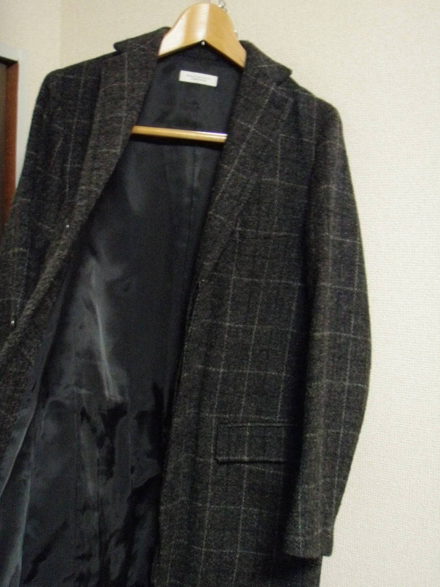 美品 定価￥51840 BEAUTY&YOUTH ビューティアンドユース HARRIS TWEED ハリスツイード チェスター コート M グレー チェック ハリスツイード UNITED 極 キャメルミックス 〈洗える〉 タートルネックニット