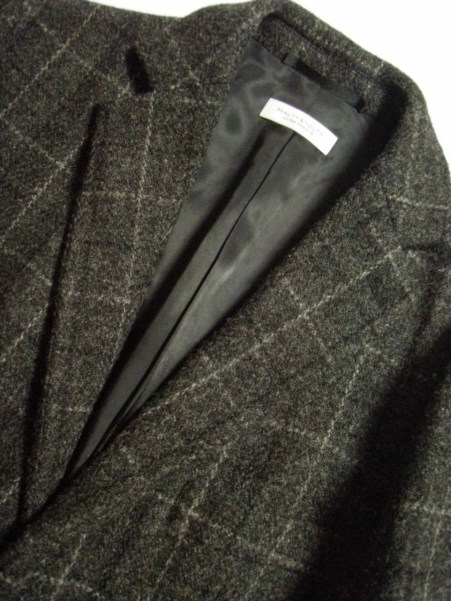 美品 定価￥51840 BEAUTY&YOUTH ビューティアンドユース HARRIS TWEED ハリスツイード チェスター コート M グレー チェック ハリスツイード UNITED 極 キャメルミックス 〈洗える〉 タートルネックニット