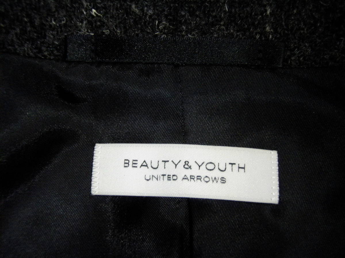 美品 定価￥51840 BEAUTY&YOUTH ビューティアンドユース HARRIS TWEED ハリスツイード チェスター コート M グレー チェック ハリスツイード UNITED 極 キャメルミックス 〈洗える〉 タートルネックニット