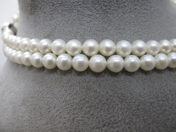 【鑑別付/2連/テリ強】あこや真珠 パール ネックレス 5.5-6mm 40g アコヤ真珠 2連ネックレス（48）6.0-6.5mm珠 長さ43cm クラスプ 鑑別書