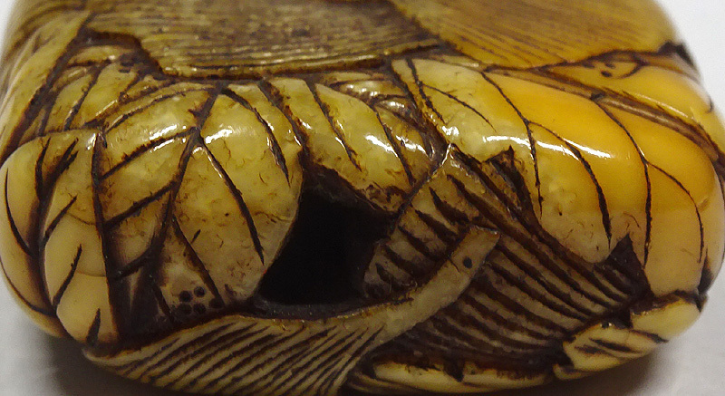 緑屋i□ 時代物 海象牙(セイウチ牙) 細密花蝶彫 根付 饅頭根付 提げ物  