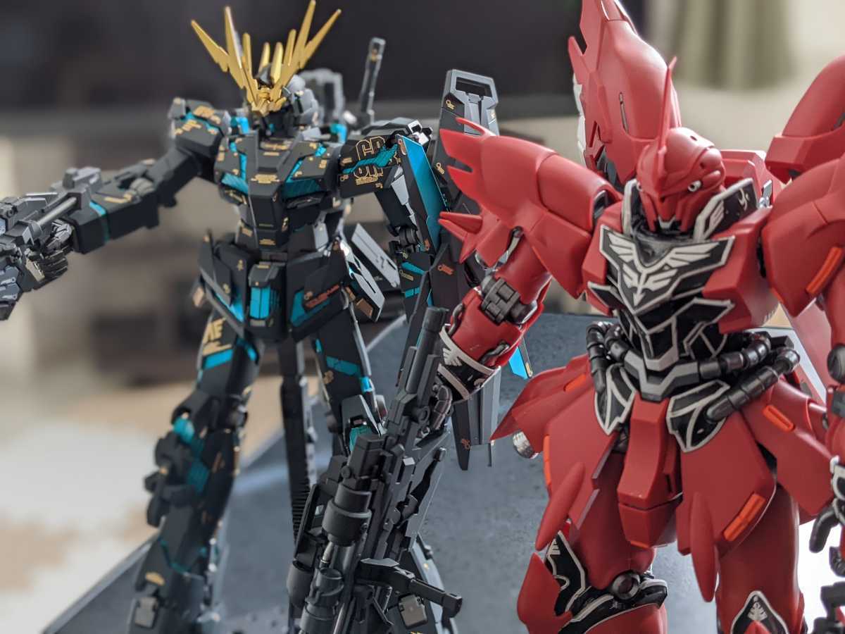 塗装済み MG バンシィ、シナンジュ ver.ka 全塗装 ジャンクセット 機動