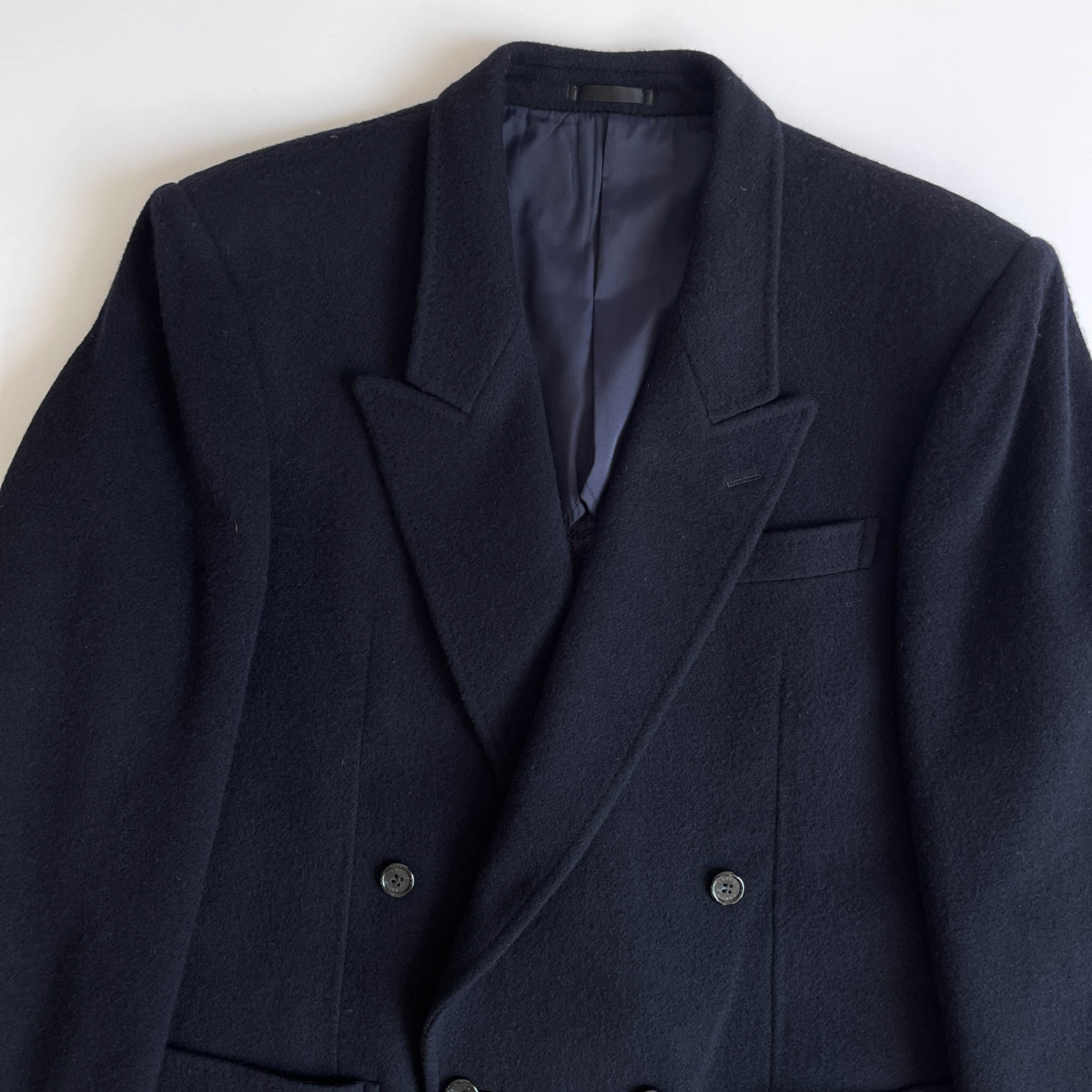 カシミヤ混◇裏チェック◇LANVIN ランバン ウール ダブル テーラード 