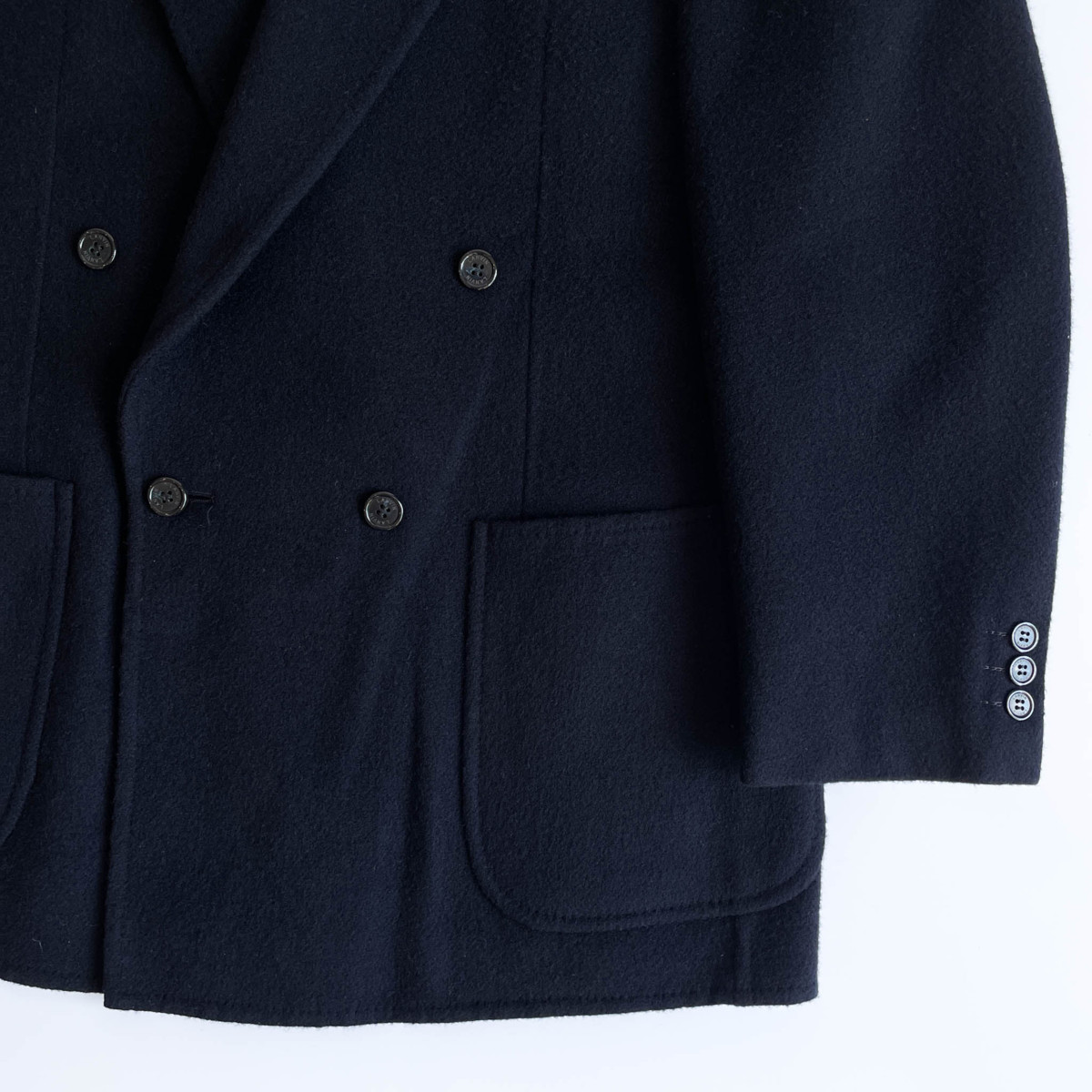 カシミヤ混◇裏チェック◇LANVIN ランバン ウール ダブル テーラード 