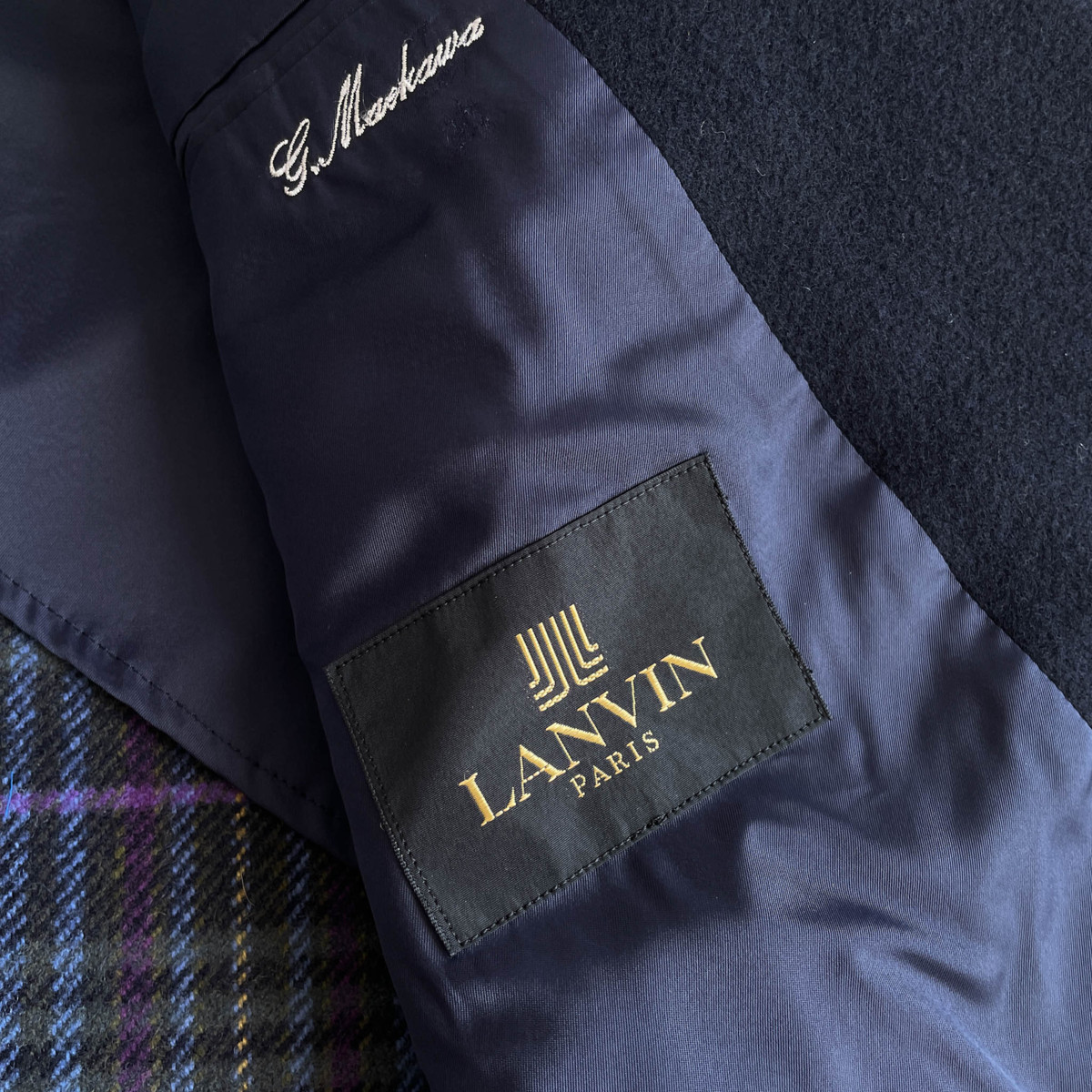 カシミヤ混◇裏チェック◇LANVIN ランバン ウール ダブル テーラード 