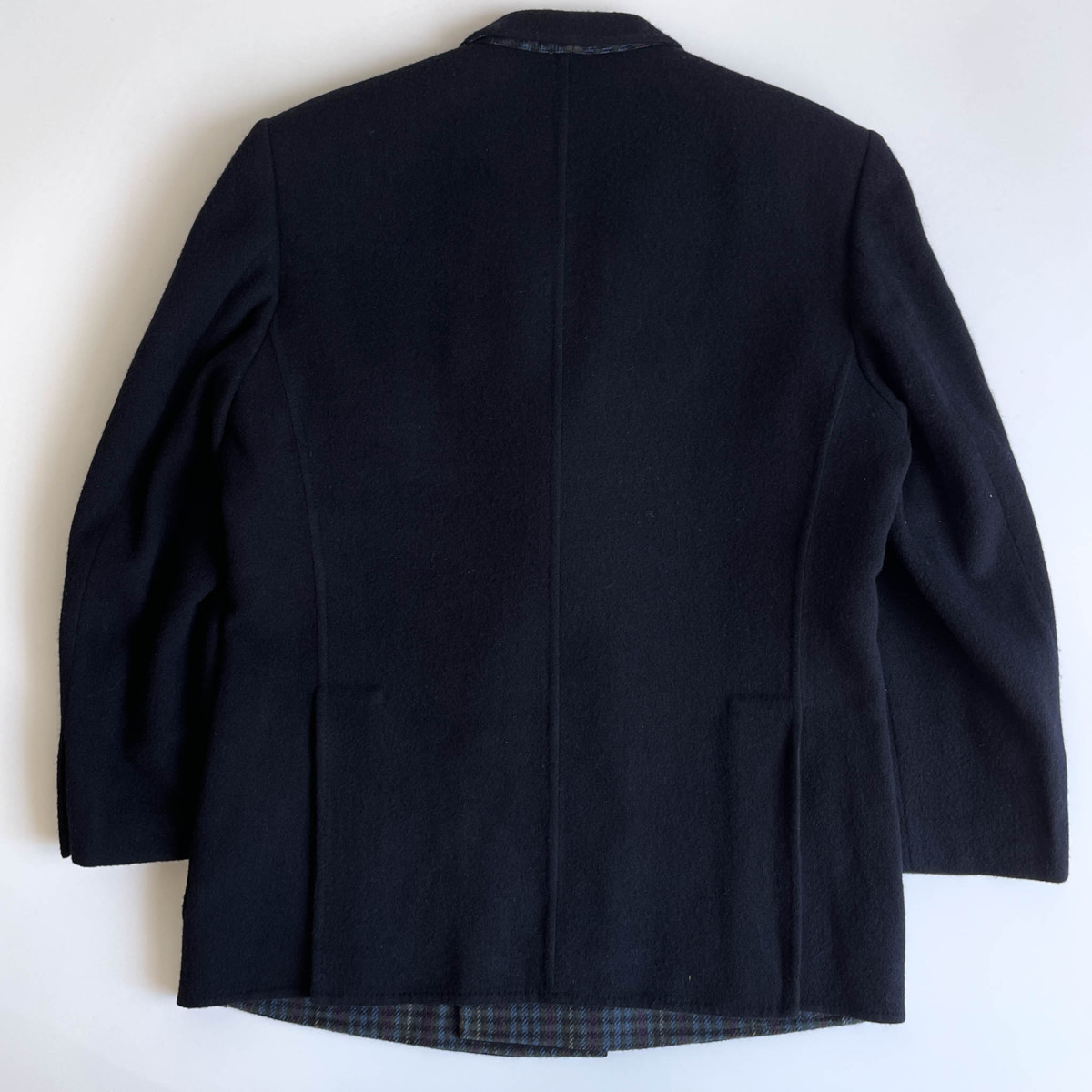カシミヤ混◇裏チェック◇LANVIN ランバン ウール ダブル テーラード 