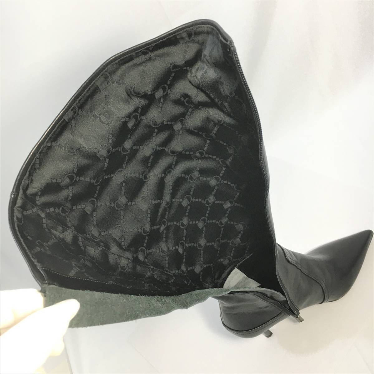 未使用】ダイアナ ロングブーツ レザー ブラック 25cm サイド