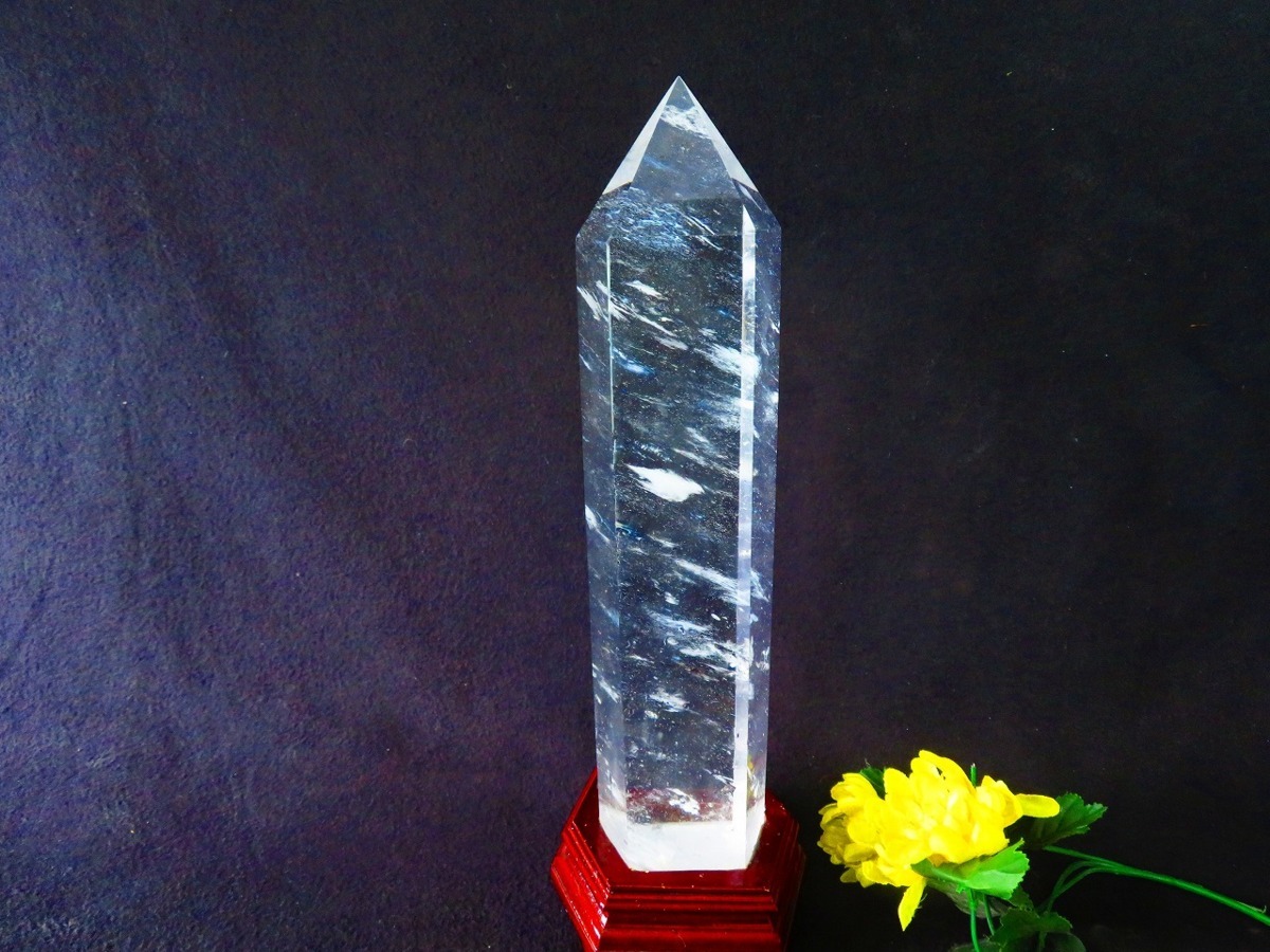 ☆超綺麗K9白水晶六角柱☆超巨大3.25kg高400mm台座付き☆tr32171C