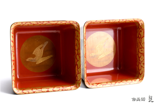 美品 未使用/下賜品 五七の桐紋/木杯三重盃 朱盃』検)桐箱蒔絵銀縁木杯