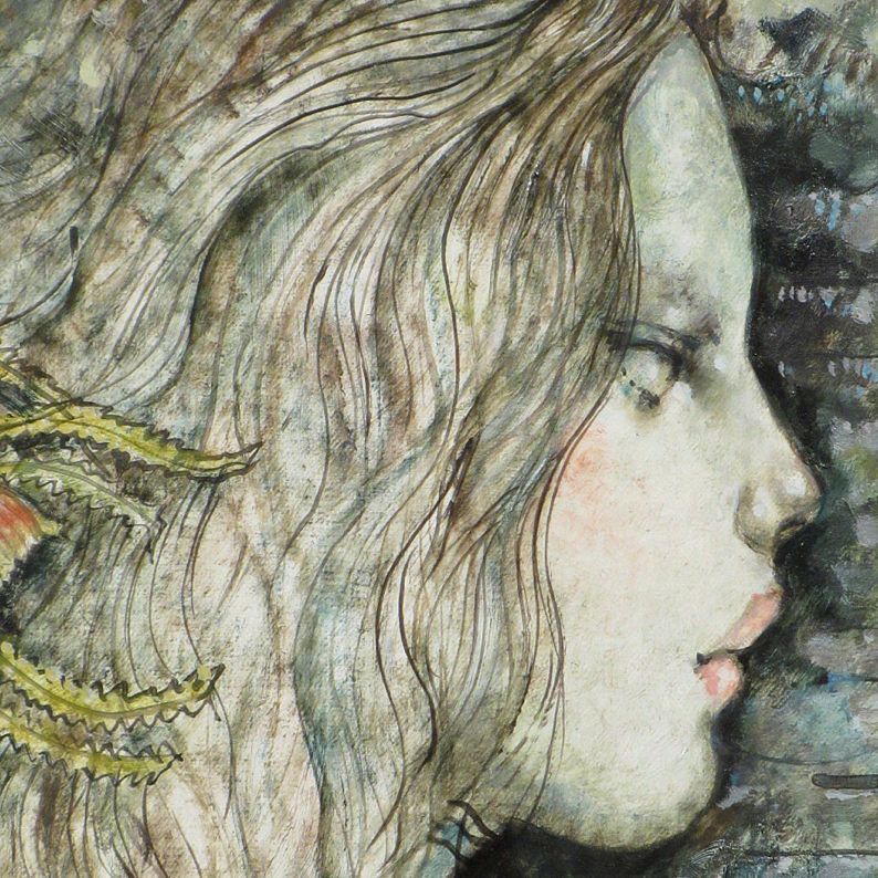 石阪春生 「枯れた植物 (女のいる風景）」 額装10号 石阪の心象で