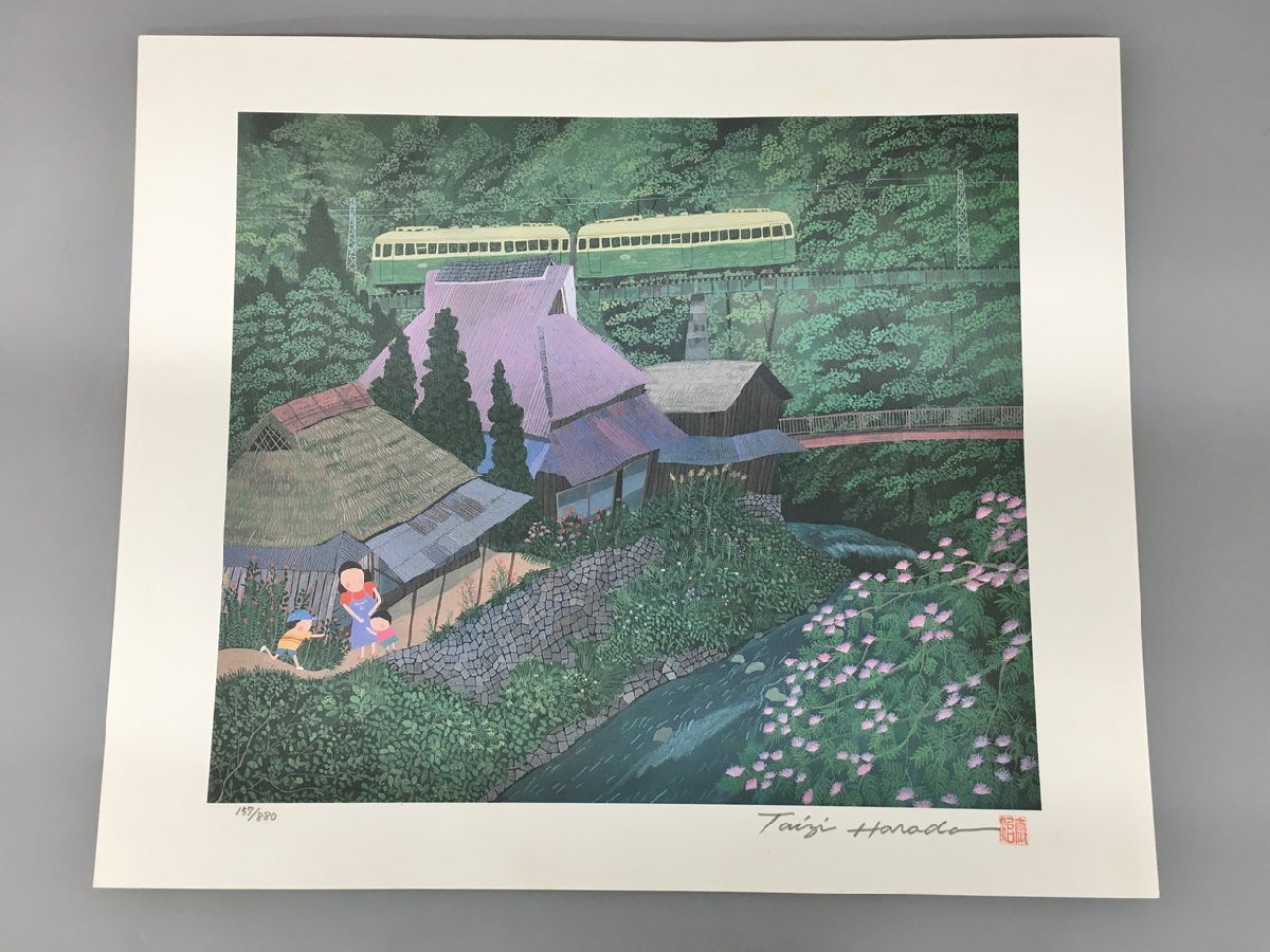 ○原田泰治 ふるさとの四季 夏 第Ⅴ集 1989年 4枚組の内の一枚 額装済み！ 真作 版画 原田泰治 はらだたいじ ふるさとの四季 第八集 157/880 日本