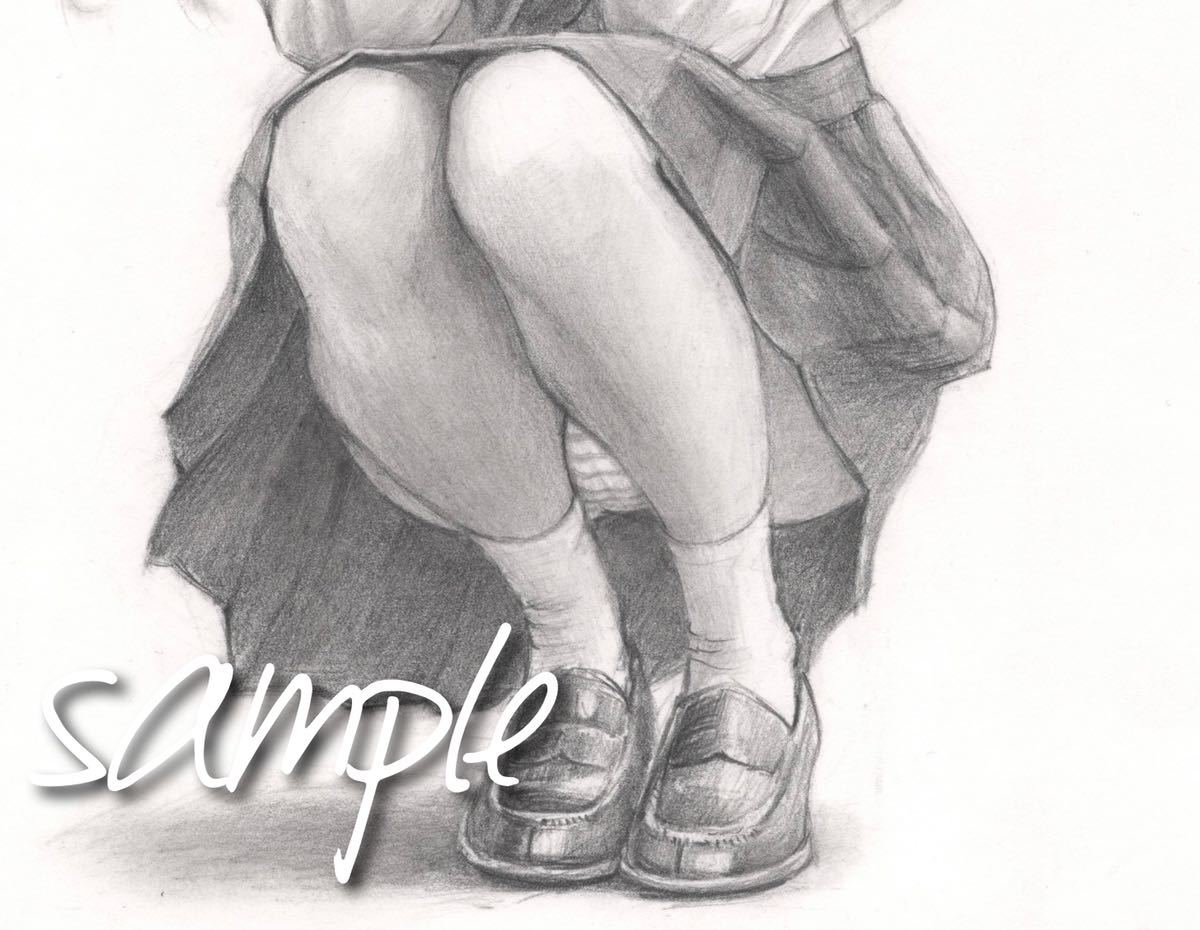 手描きイラスト】☆セーラー服の女の子☆ アナログ 鉛筆画 制服 美少女