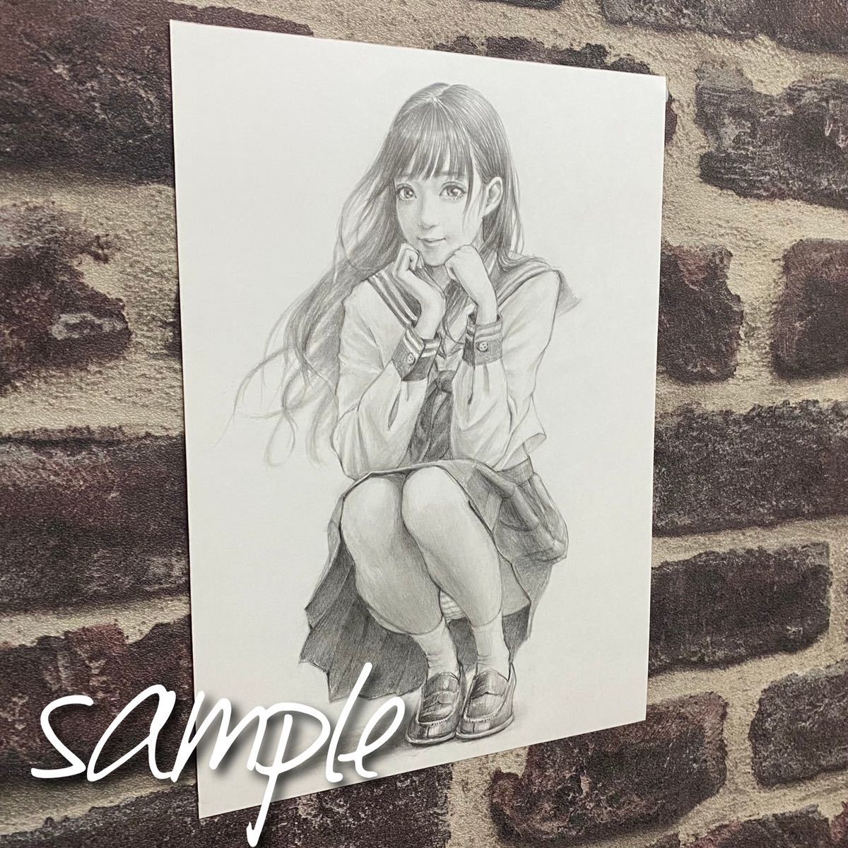 手描きイラスト】☆セーラー服の女の子☆ アナログ 鉛筆画 制服 美少女