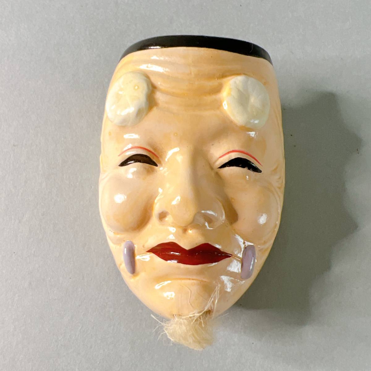 春画彫刻 翁面 置物 陶磁製 裏隠春画人形 裏絵艶人形 骨董古美術 M0210