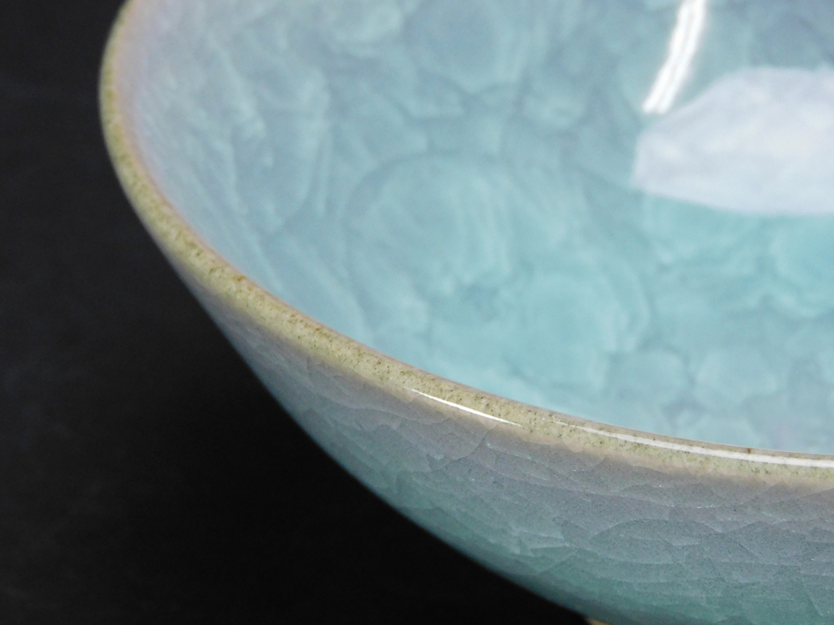 共箱栞付】小笠原長春 青磁茶碗 氷裂文様 鍋島青磁 茶碗 茶器 茶道具