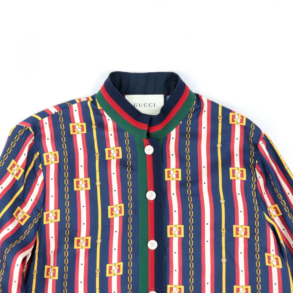 美品 グッチ シェリーライン GG シルクブラウス レディース マルチ 40 長袖シャツ ストライプ柄 18年製 ケリング GUCCI GUCCI グッチ シェリーライン GG 美品✨GUCCI 長袖ボウタイブラウス