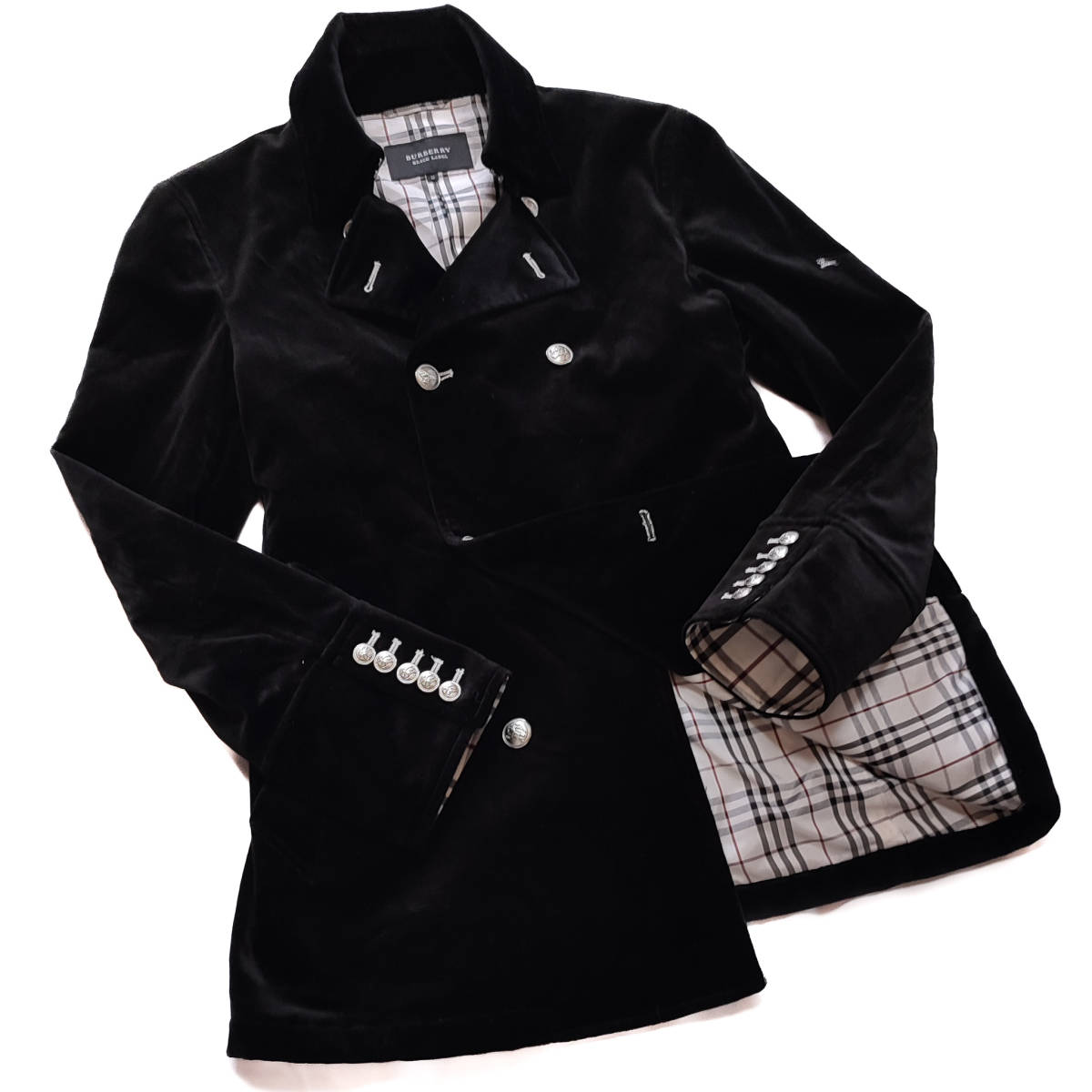 極美品 希少】BURBERRY BLACK LABEL ベロア ピーコート 銀ボタン ノバ 